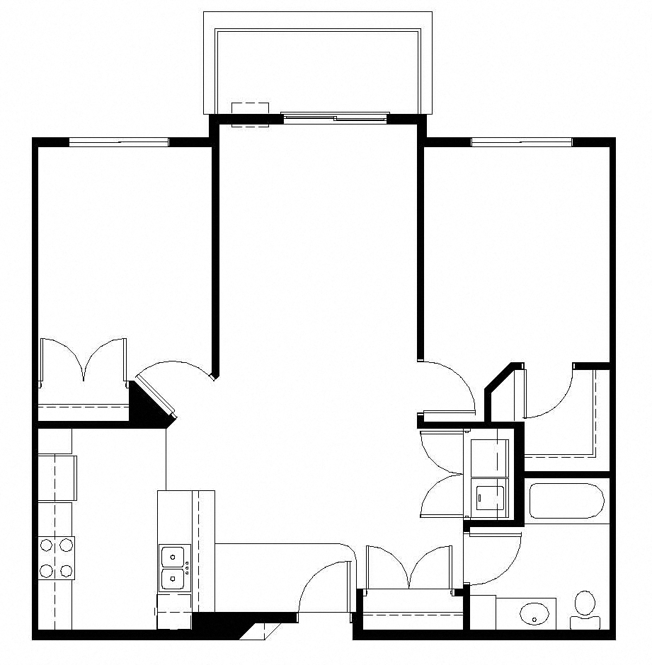 Floor plan for 2 beds, 1 bath, 1003 sqft